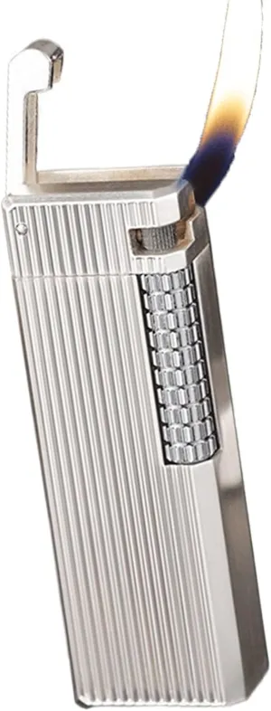 Lighter Soft Flame Lighters Butane Refillable Gas Lighter ，with Adjustable Flame Accessories and Match Flints Gift for Collection/Cigarette/Cigar/Candle ，Box Packaging 【No Gas】(Color:Silver vertica
