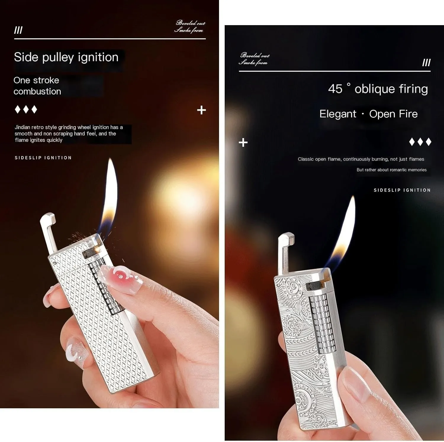 Lighter Soft Flame Lighters Butane Refillable Gas Lighter ，with Adjustable Flame Accessories and Match Flints Gift for Collection/Cigarette/Cigar/Candle ，Box Packaging 【No Gas】(Color:Silver vertica