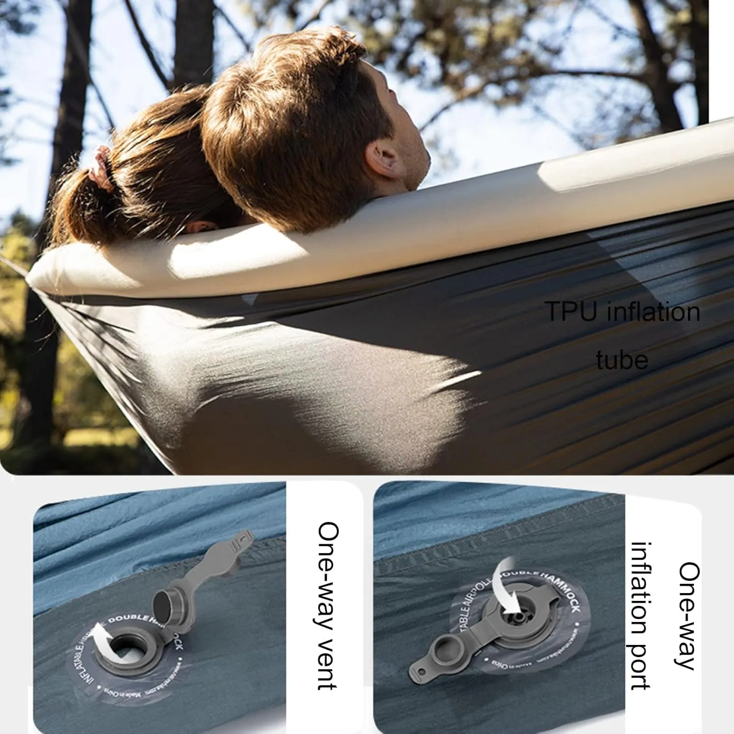 Lnflatable Hammocks, Camping Double Hammocks Gear, Portable Nylon Hammock TPU Inflatable Tube Hammocks, for Travel, Beach, Backyard, Hiking (Gray)