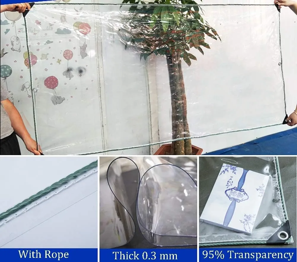 LXB Outdoor Multipurpose Tarpaulin-Tarpaulin Waterproof Transparent Heavy Duty Tarps Outdoor Ground Sheet Cover, Window Garden Canopy with Eyelets, 11-Mil,2Mx2M