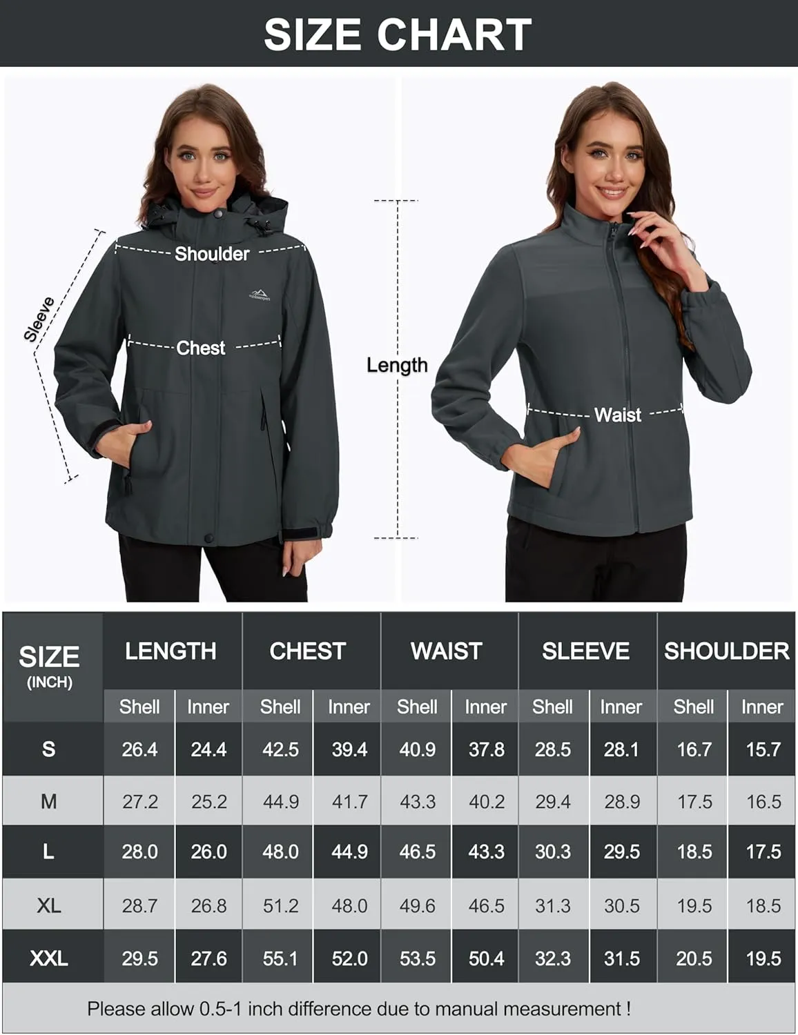 MAGCOMSEN Women's 3 in 1 Ski Jacket Water Resistant Winter Snow Coat Warm Fleece Lined Windproof Hiking Rain Outwear