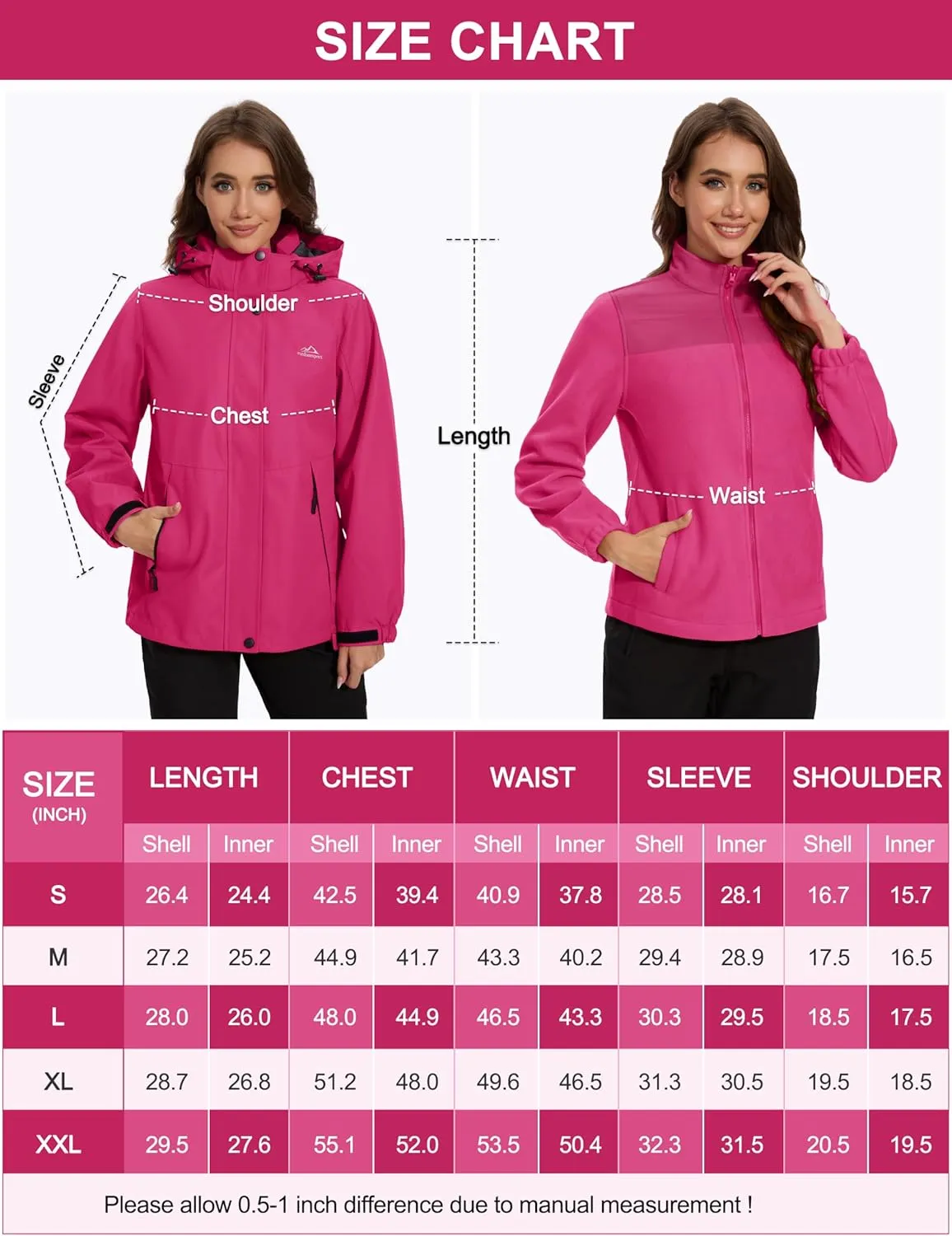 MAGCOMSEN Women's 3 in 1 Ski Jacket Water Resistant Winter Snow Coat Warm Fleece Lined Windproof Hiking Rain Outwear