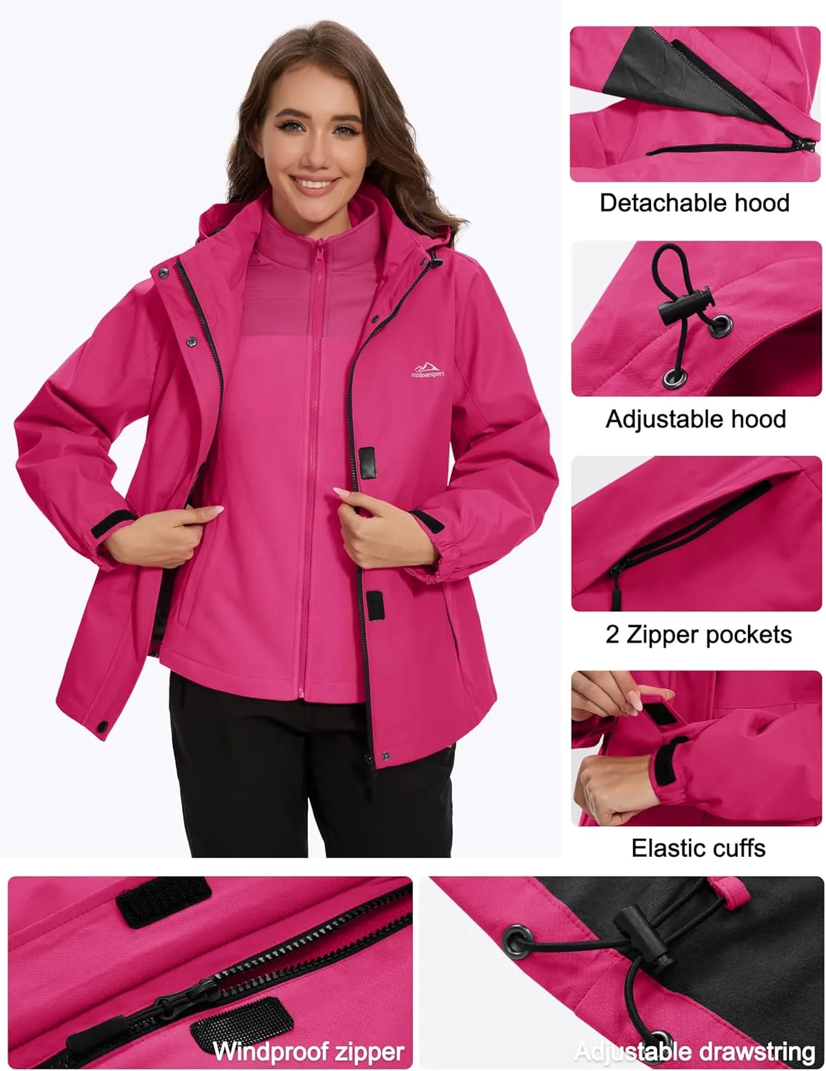 MAGCOMSEN Women's 3 in 1 Ski Jacket Water Resistant Winter Snow Coat Warm Fleece Lined Windproof Hiking Rain Outwear