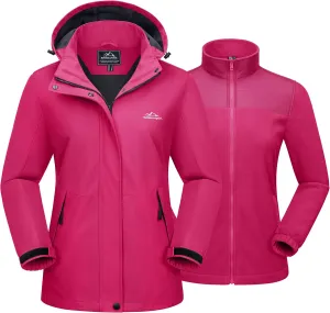 MAGCOMSEN Women's 3 in 1 Ski Jacket Water Resistant Winter Snow Coat Warm Fleece Lined Windproof Hiking Rain Outwear