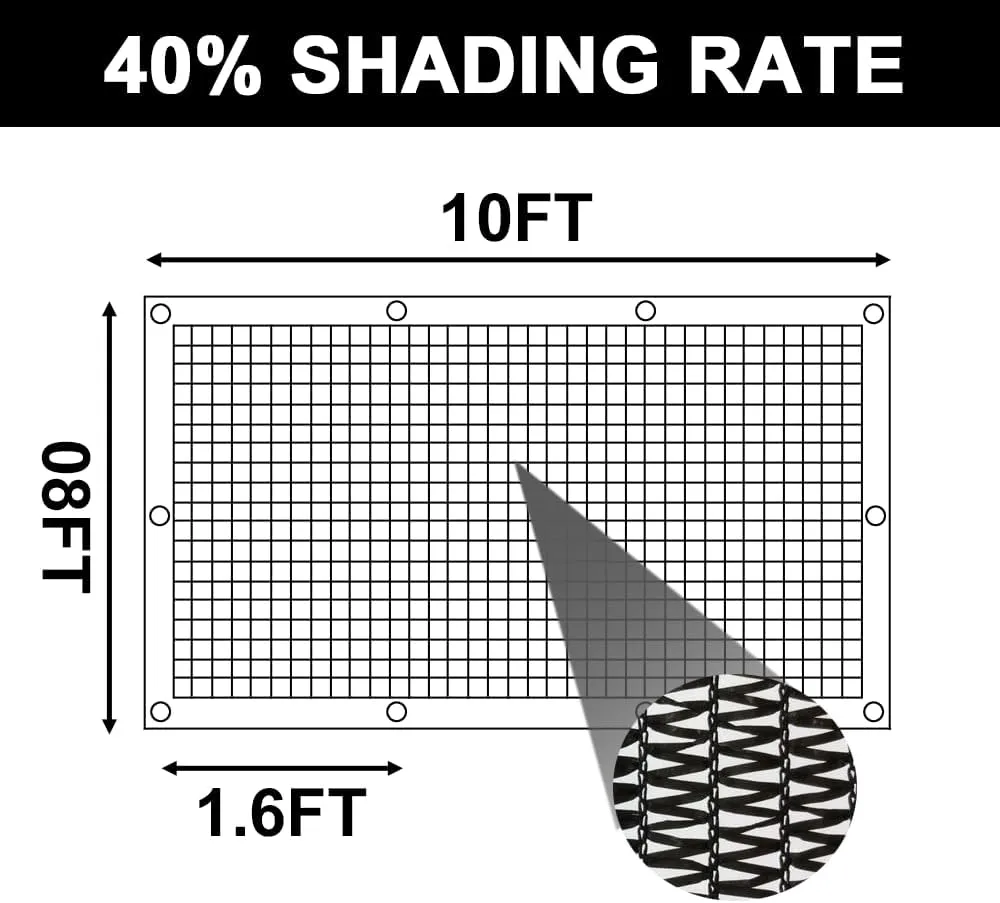 MEANCHEN 40% 8X10FT Shade Cloth for Garden, Mesh Tarp Net for Plant Vegetable Flower,Sunblock Net for Patio Cover,Outdoor Sun Shade Greenhouse Heat Protection, UV Resistant