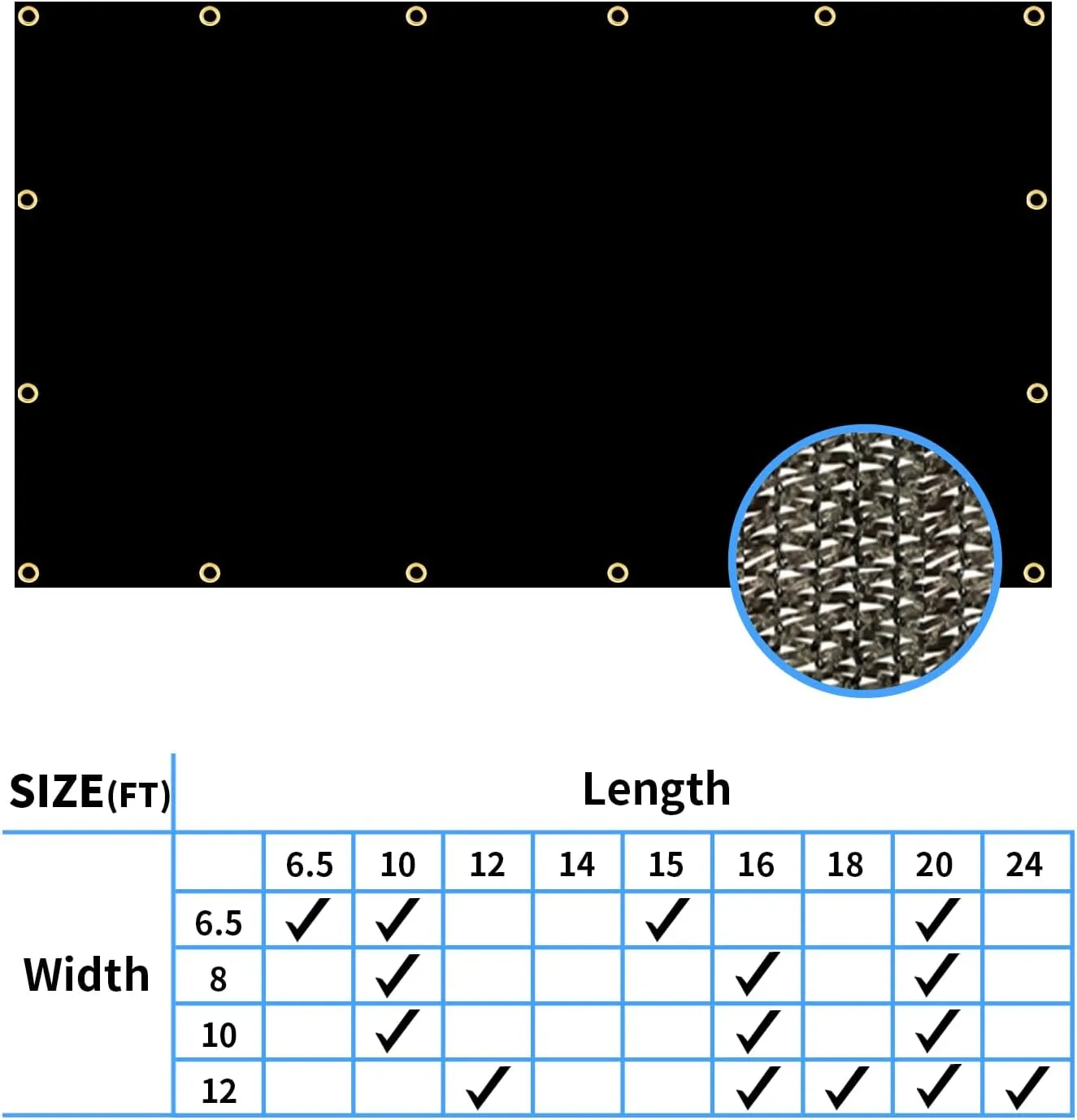 MEANCHEN 90% Shade Cloth, 6.5x15FT Sunblock Shade Cloth with Grommets for Garden Plants Shade Netting for Patio Greenhouse Vegetables, Heavy Duty Shade Mesh Tarp for Outdoor Sun Shade Cover Fabric