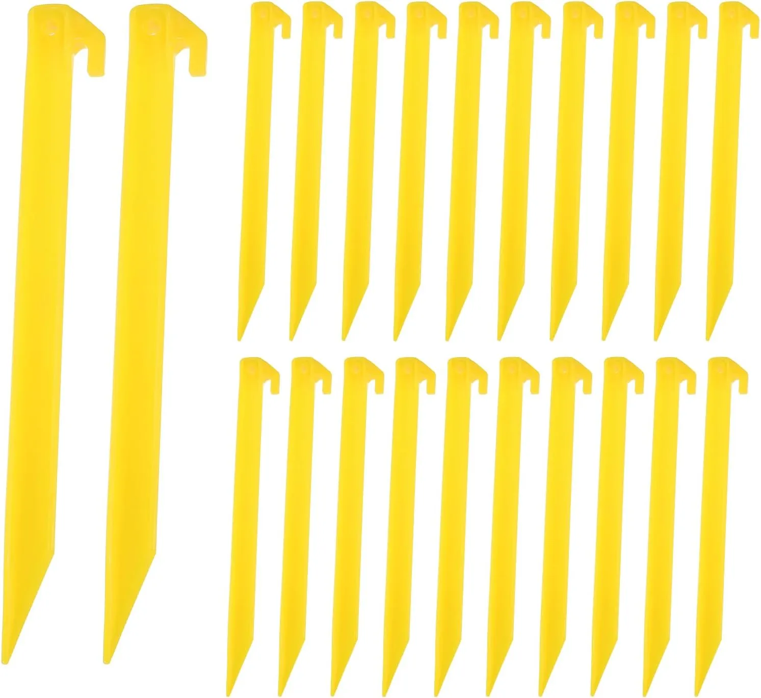 MECCANIXITY Tent Stakes Plastic 30cm/12 Inch Lightweight Ground Pegs with Hook for Outdoor Beach Camping Canopy Tarp, Yellow 24Pcs