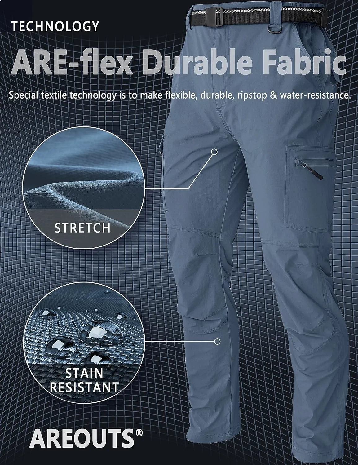 Men's Cargo Work Hiking Pants Lightweight Water Resistant Quick Dry Fishing Travel Camping Outdoor Breathable Multi Pockets