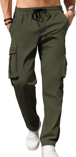 Men's Casual Cargo Sweatpants Waist Drawstring Joggers Tactical Loose Fit Pants for Men with Multi Pockets