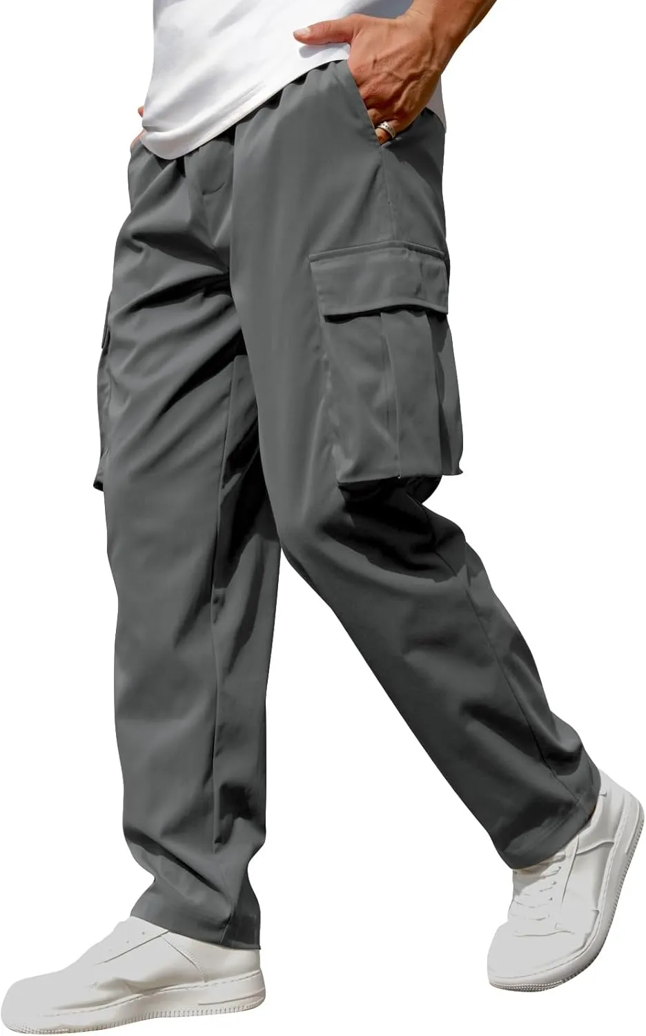 Men's Casual Cargo Sweatpants Waist Drawstring Joggers Tactical Loose Fit Pants for Men with Multi Pockets