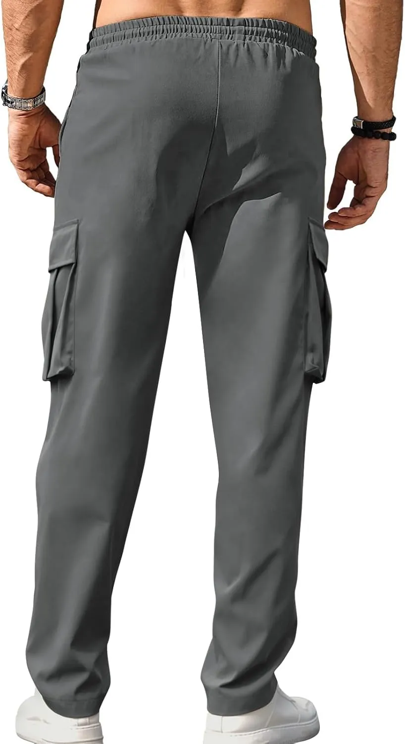 Men's Casual Cargo Sweatpants Waist Drawstring Joggers Tactical Loose Fit Pants for Men with Multi Pockets