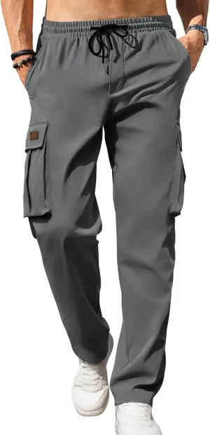 Men's Casual Cargo Sweatpants Waist Drawstring Joggers Tactical Loose Fit Pants for Men with Multi Pockets