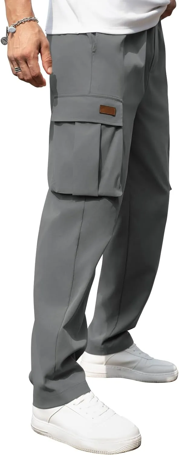 Men's Casual Cargo Sweatpants Waist Drawstring Joggers Tactical Loose Fit Pants for Men with Multi Pockets