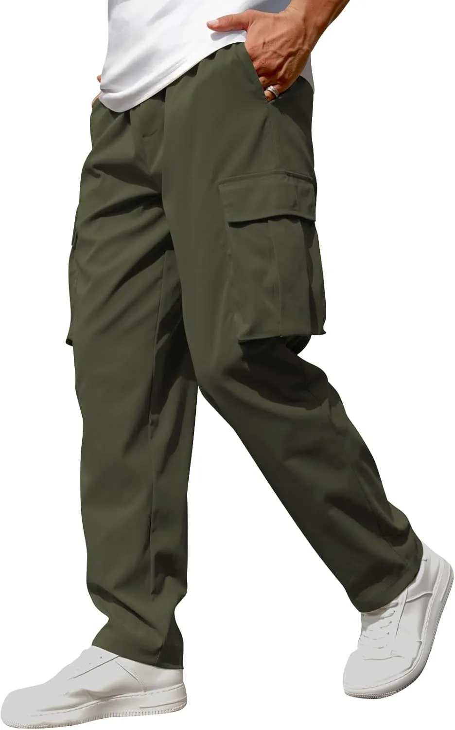 Men's Casual Cargo Sweatpants Waist Drawstring Joggers Tactical Loose Fit Pants for Men with Multi Pockets