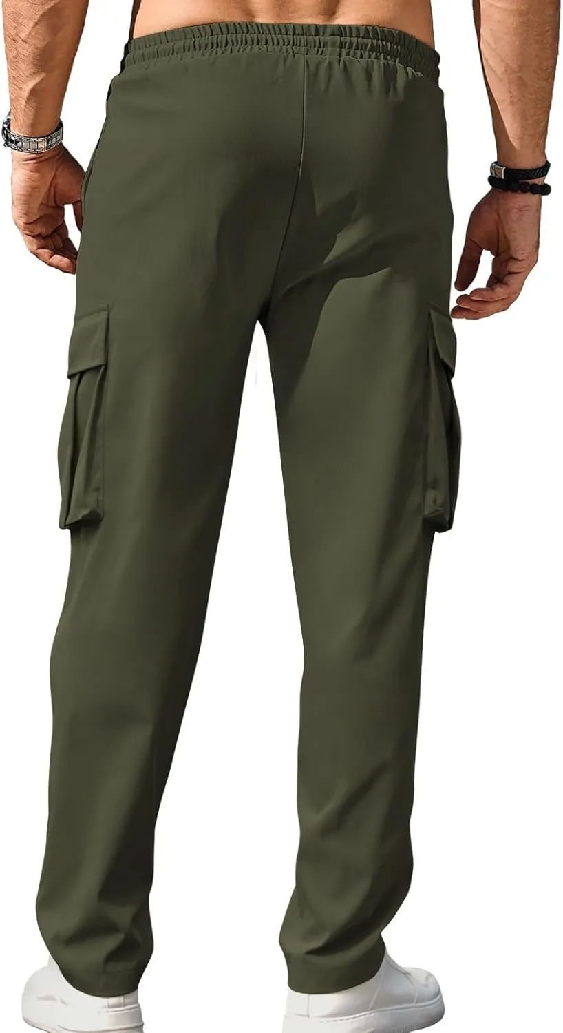 Men's Casual Cargo Sweatpants Waist Drawstring Joggers Tactical Loose Fit Pants for Men with Multi Pockets