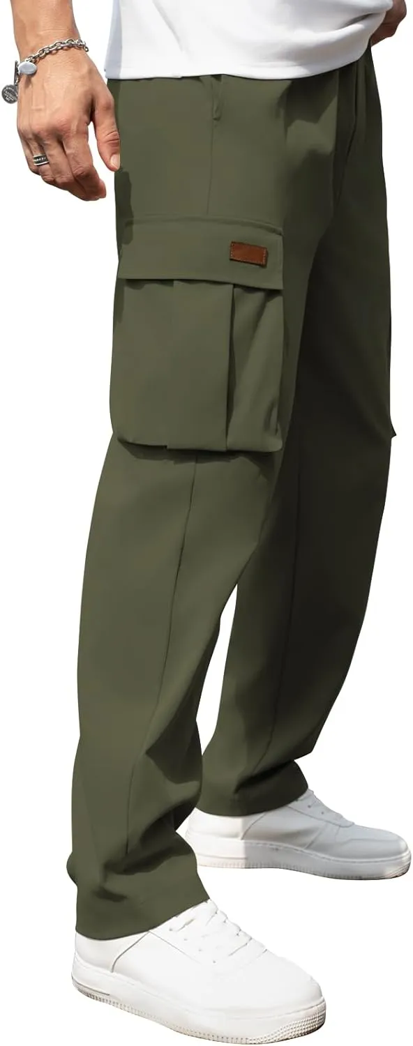 Men's Casual Cargo Sweatpants Waist Drawstring Joggers Tactical Loose Fit Pants for Men with Multi Pockets