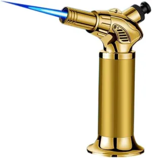 Metal Cooking Windproof Lighter, Cool Butane Torch Lighter, Refillable Adjustable Flame, Perfect for Camping Gear, Kitchen Gadgets (No Butane Fuel)(Gold)
