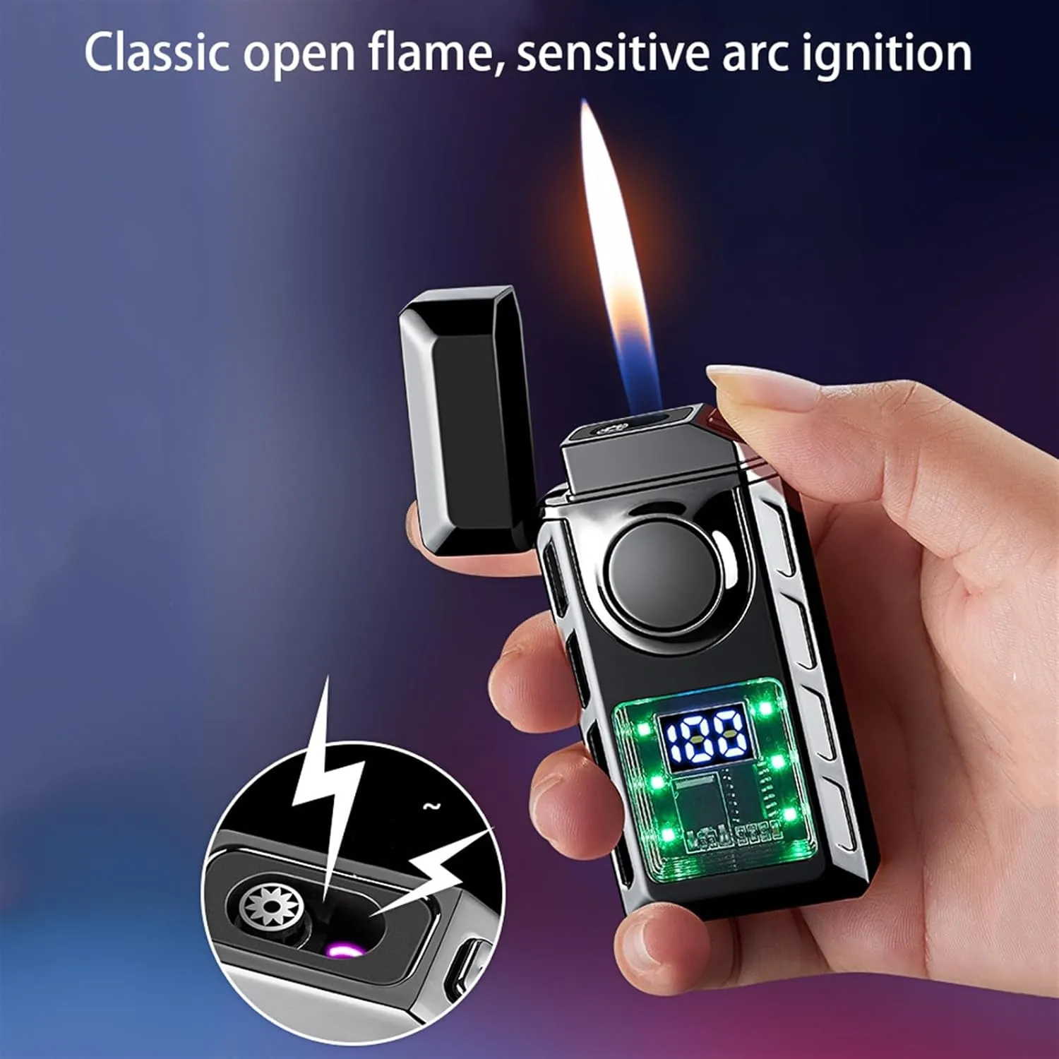 Metal Smart Double Flame Lighter, Windproof Lighter, Inflatable Butane Lighter, Visible Transparent Movement, Portable Lighter, Suitable for Candle Camping Outdoor Gifts(Gold)