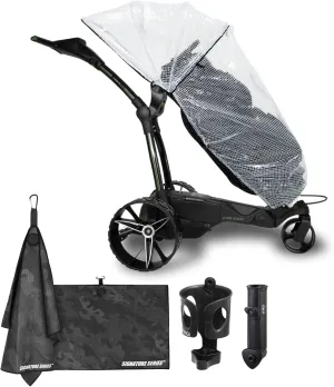 MGI Ai 500 GPS Electric Assisted Golf Push Cart with Rain Cover | Zip Fold Caddy, 40,000 Courses Worldwide, Plays 36 Holes, Bluetooth Smart Notifications | Signature Series Golf Towel
