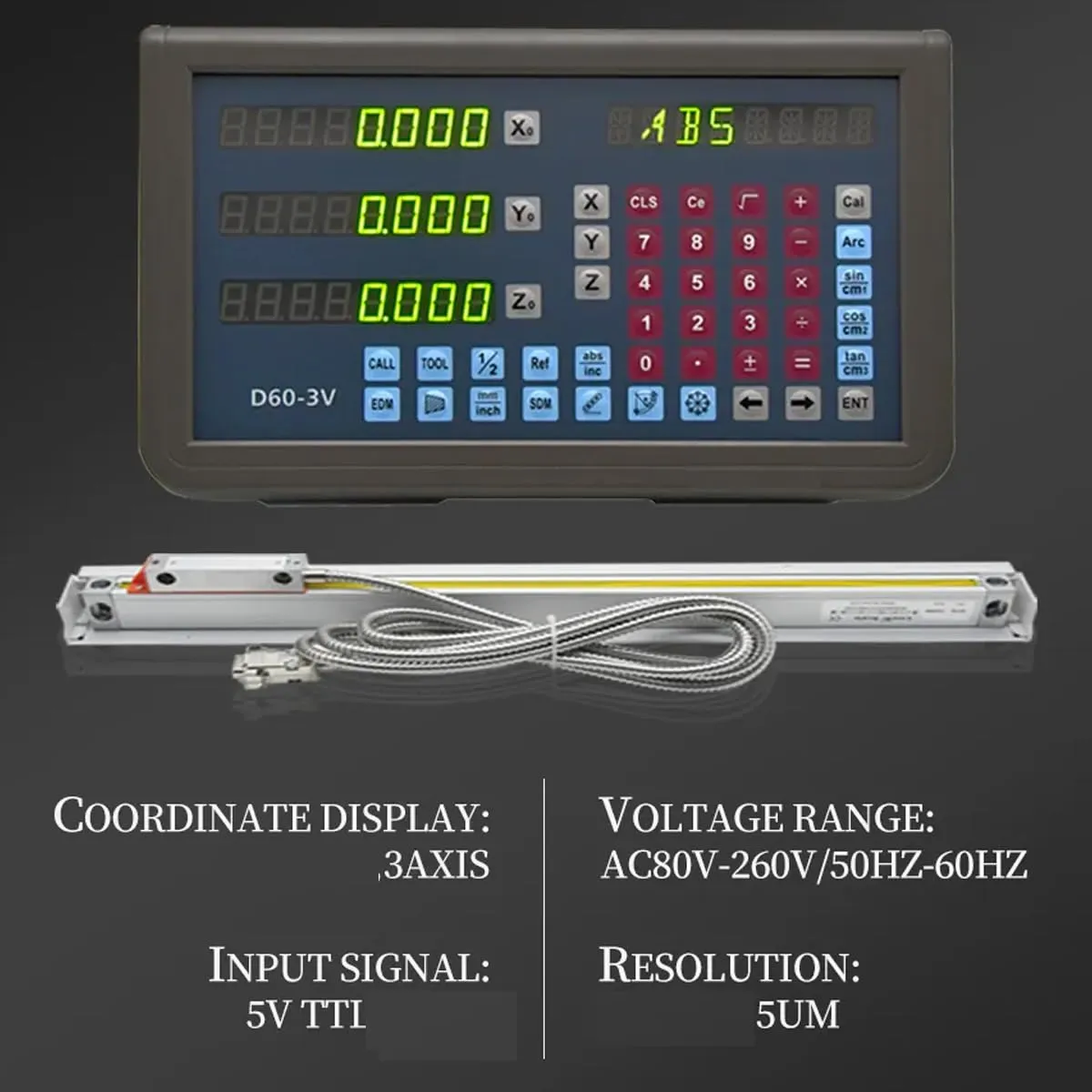Mill DRO Kit 12 x 30 x 16 inch Linear Scale Linear Encolde 3 Axis Digital Readout 320mm 770mm 420mm Travel Length for 9X42 Table Bridgeport Machine Tools