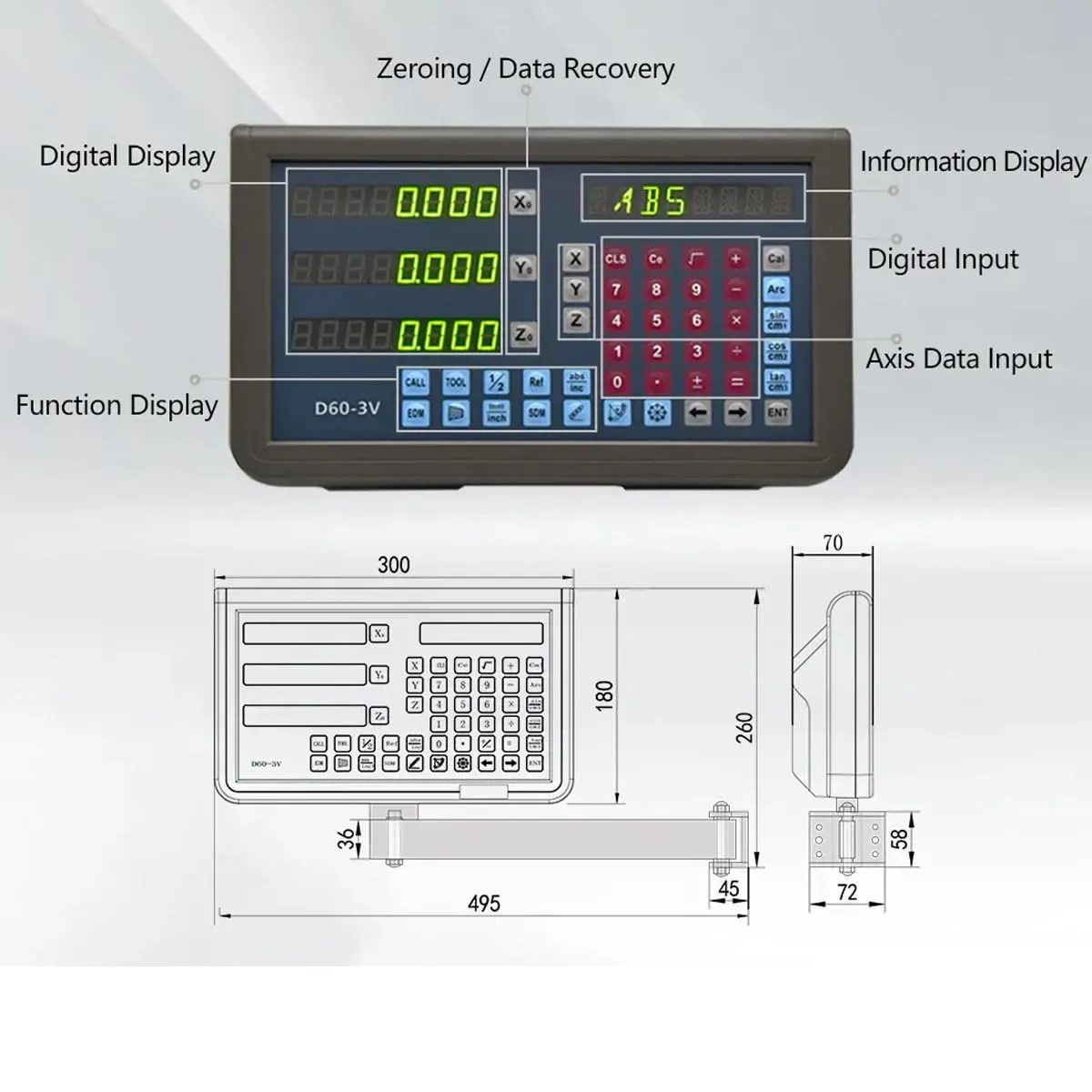 Mill DRO Kit 12 x 30 x 16 inch Linear Scale Linear Encolde 3 Axis Digital Readout 320mm 770mm 420mm Travel Length for 9X42 Table Bridgeport Machine Tools