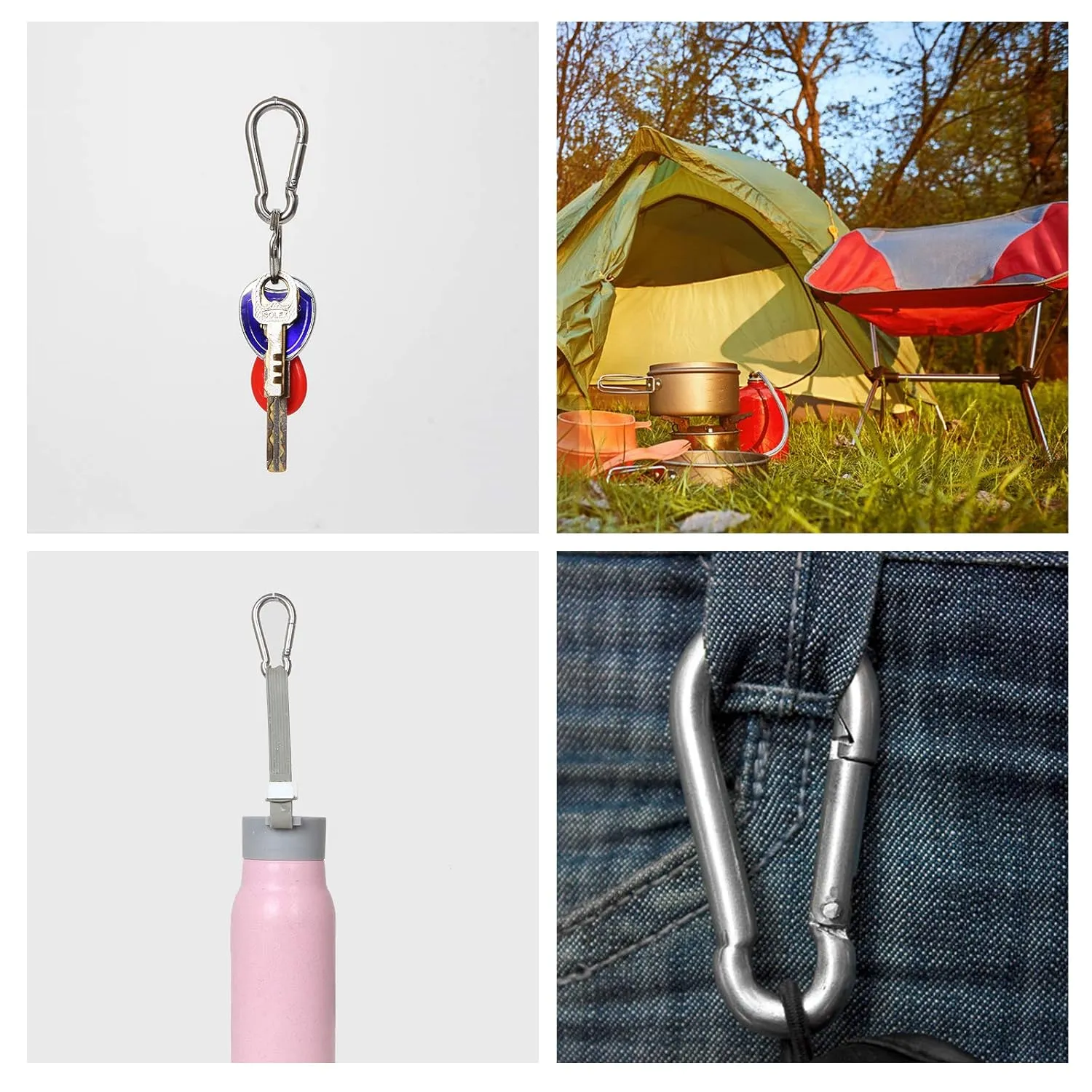 MIVIDE 50 PCS Stainless Steel Spring Snap Carabiner, Round, Silver, 2 Inch, Auto-locking, Camping, Hiking, Fishing, Boating, Dog Leash, Keychain