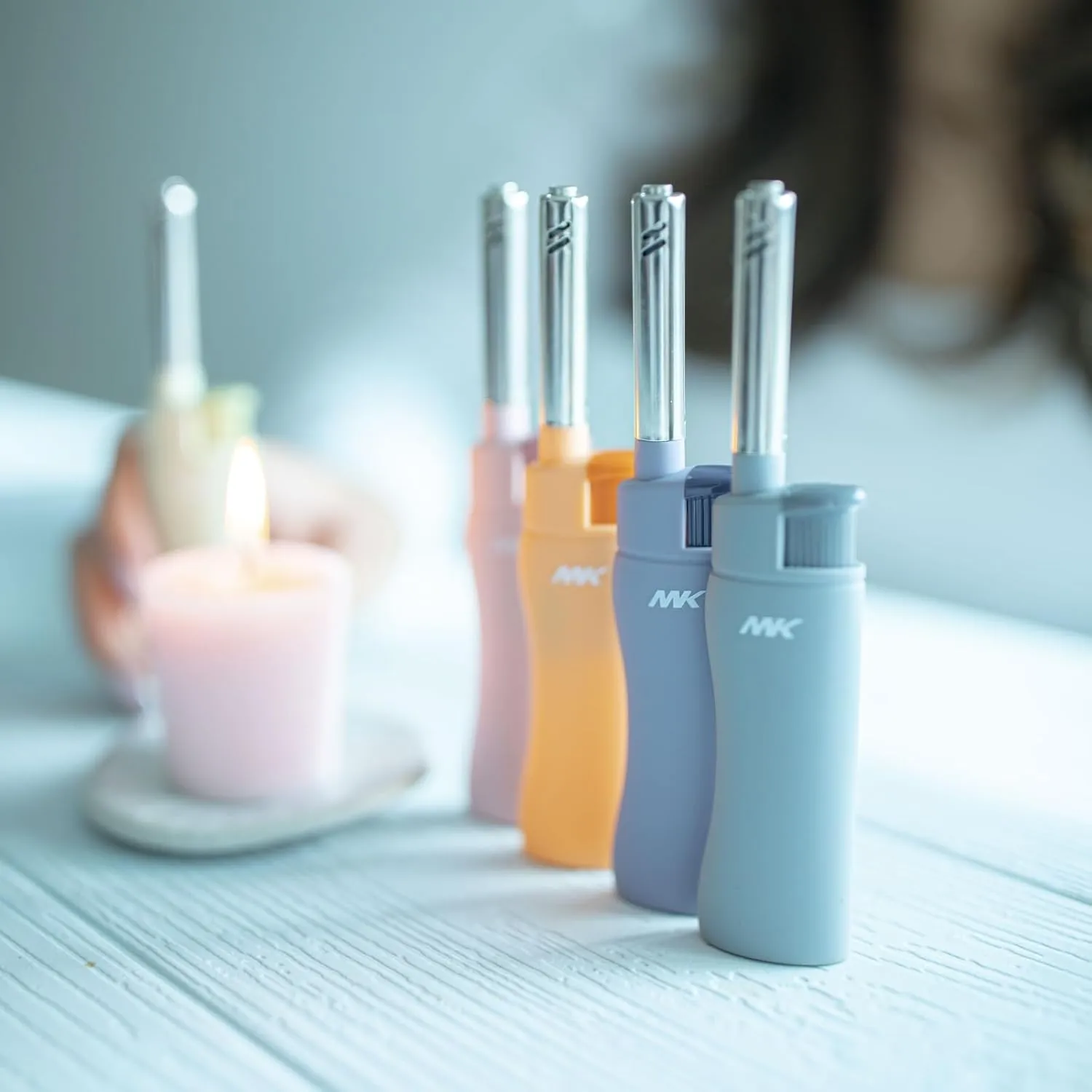 MK 10PCS Windproof Flame Lighters, Ideal for BBQ, Camping/Outdoor, Butane Refillable Multipurpose Lighters (3BL Pastel)