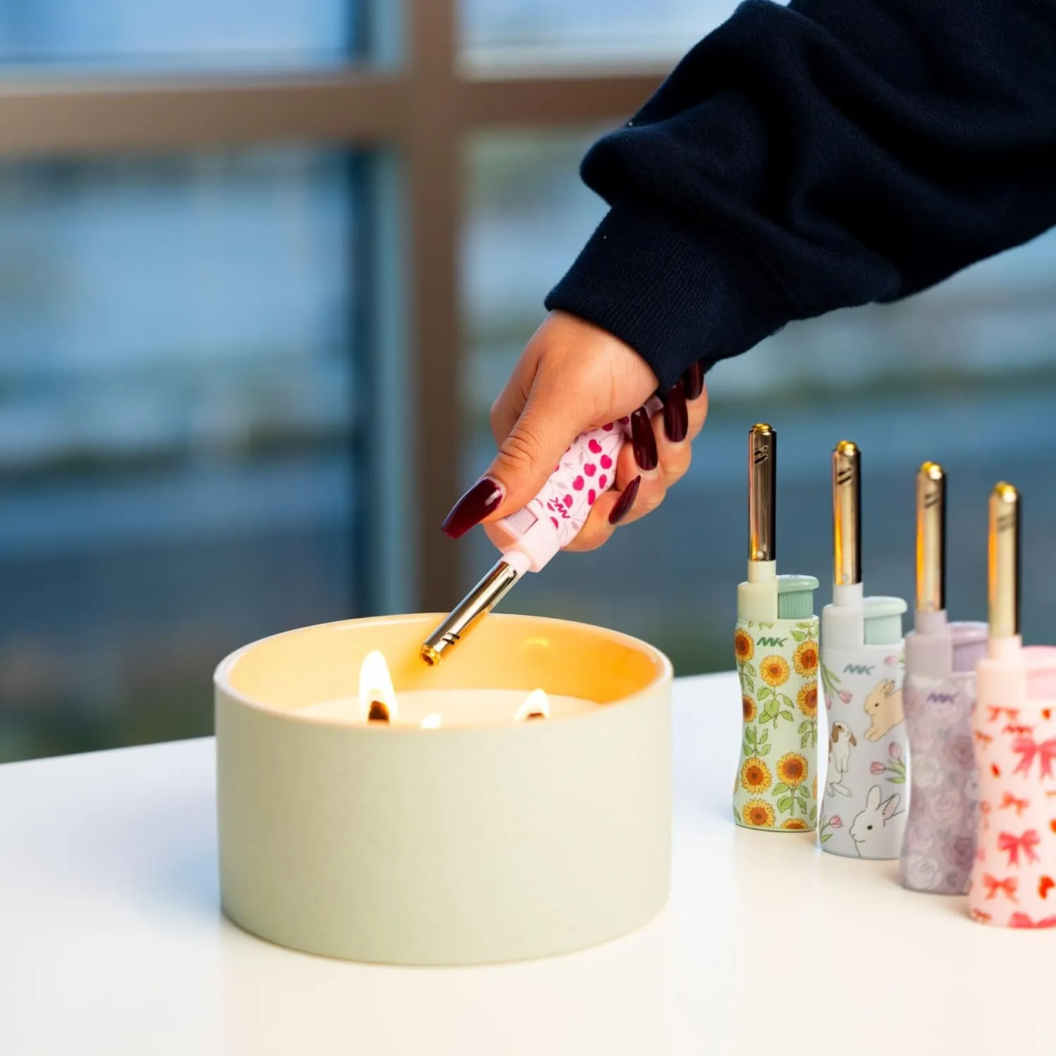 MK Lighter Candle Lighters, Windproof Flame, Ideal as Lighters for Candle, Camping Lighters, Outdoor, Butane Refillable (Charm-5PC)