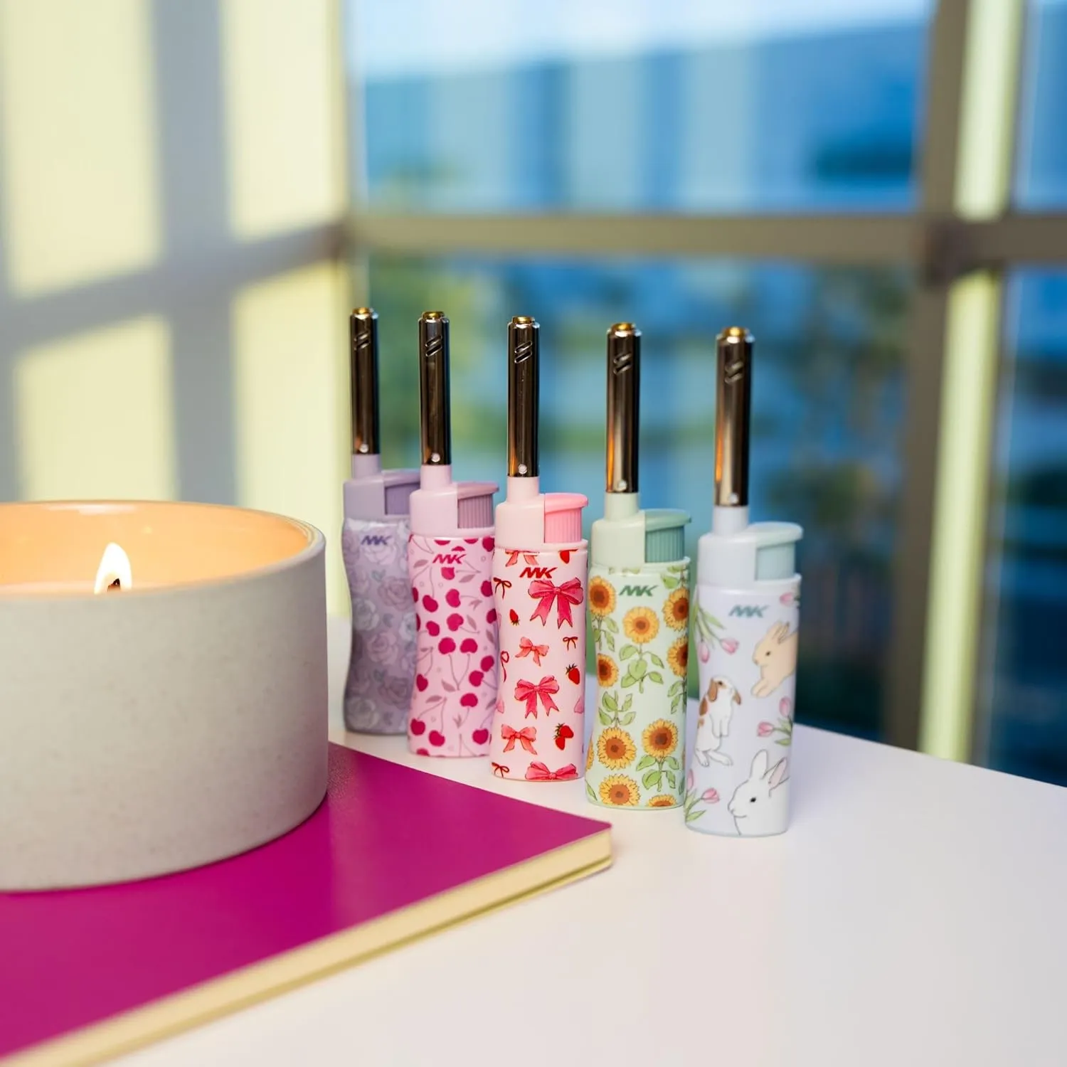 MK Lighter Candle Lighters, Windproof Flame, Ideal as Lighters for Candle, Camping Lighters, Outdoor, Butane Refillable (Charm-5PC)