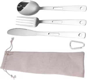 Modern Camping Tableware Stainless Steel Cutlery Set Forks Spoons Cutters Compact Versatile for Hiking Camping and Bbqs