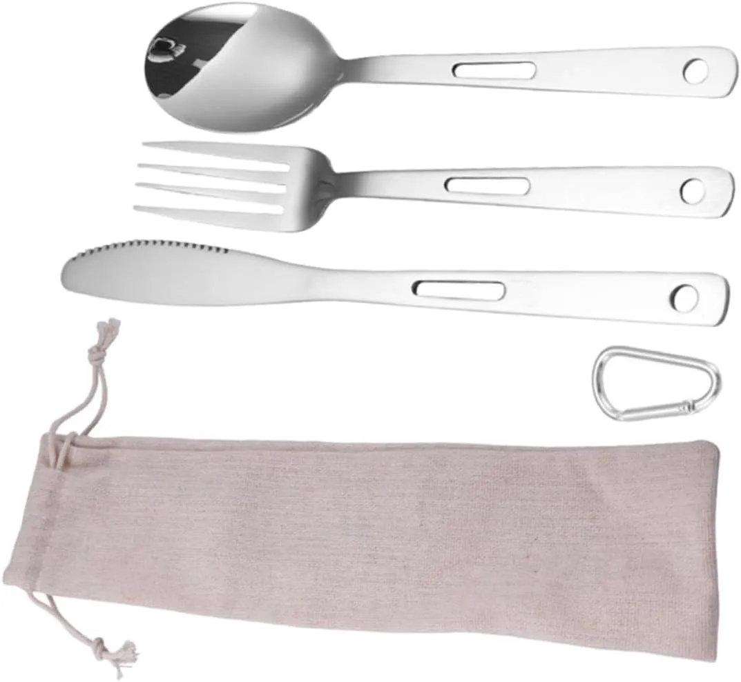 Modern Camping Tableware Stainless Steel Cutlery Set Forks Spoons Cutters Compact Versatile for Hiking Camping and Bbqs