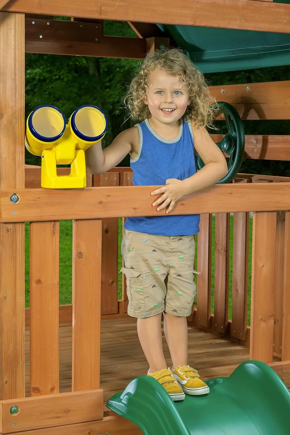 Mountain View Wooden Swingset w/Tarp Roof- Choose Your Accessory & Slide Color (Yellow Accessories & Green Slide)