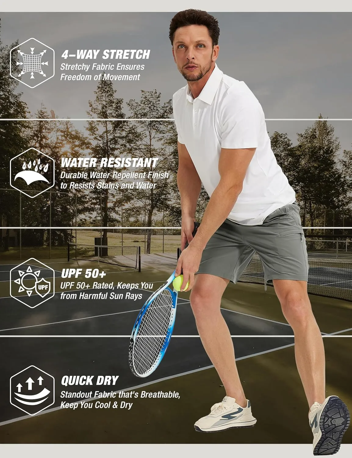 MOURCE Men's Hiking Shorts 9" - Lightweight Quick Dry Cargo Shorts for Men with 5 Pockets for Summer Golf Travel & Camping