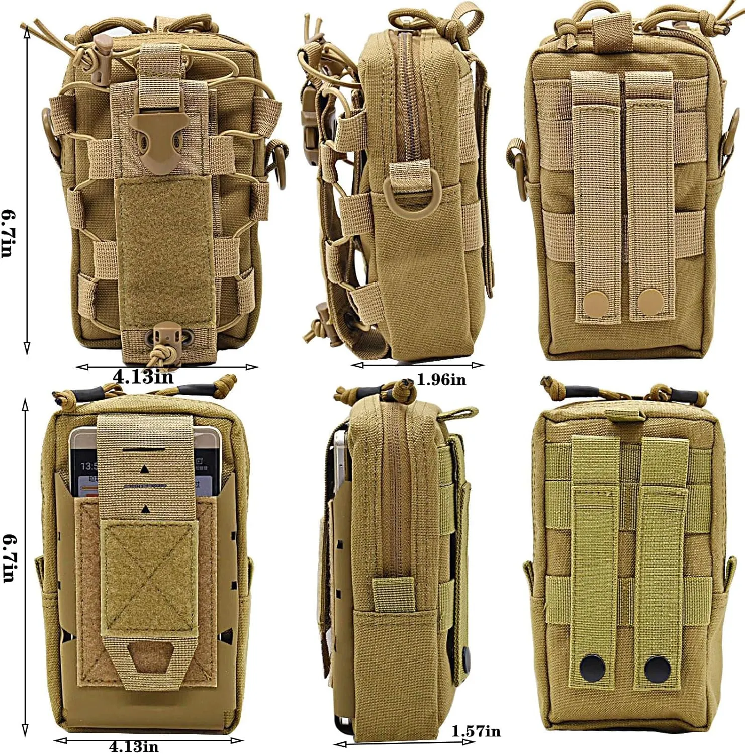 Multipurpose Tactical EDC Molle Waist Pouch Belt Waist Bag Cellphone Phone Holster Camping Hiking Organizer Utility IFAK Pouch for Smartphone, Tools Kit Gadget