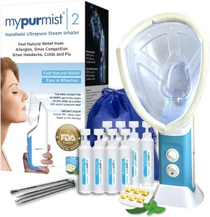 MYPURMIST® Essential Kit PLUS Facial Steam - Steam Inhaler & Facial Steamer Combo, Personal Handheld Ultrapure Steam - Sinus Congestion Cold Cough Relief Vocal Care Skincare (Plug-in) FSA/HSA Eligible
