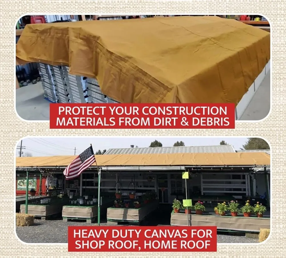 Mytee Products 20' x 30' Tan 12oz Canvas Tarp with Grommets - Water Resistant - Heavy Duty Canvas Tarps - Multipurpose Tarpaulin Cover for Canopy Tent, Roof, Camping, Semi Trucks & Cargo