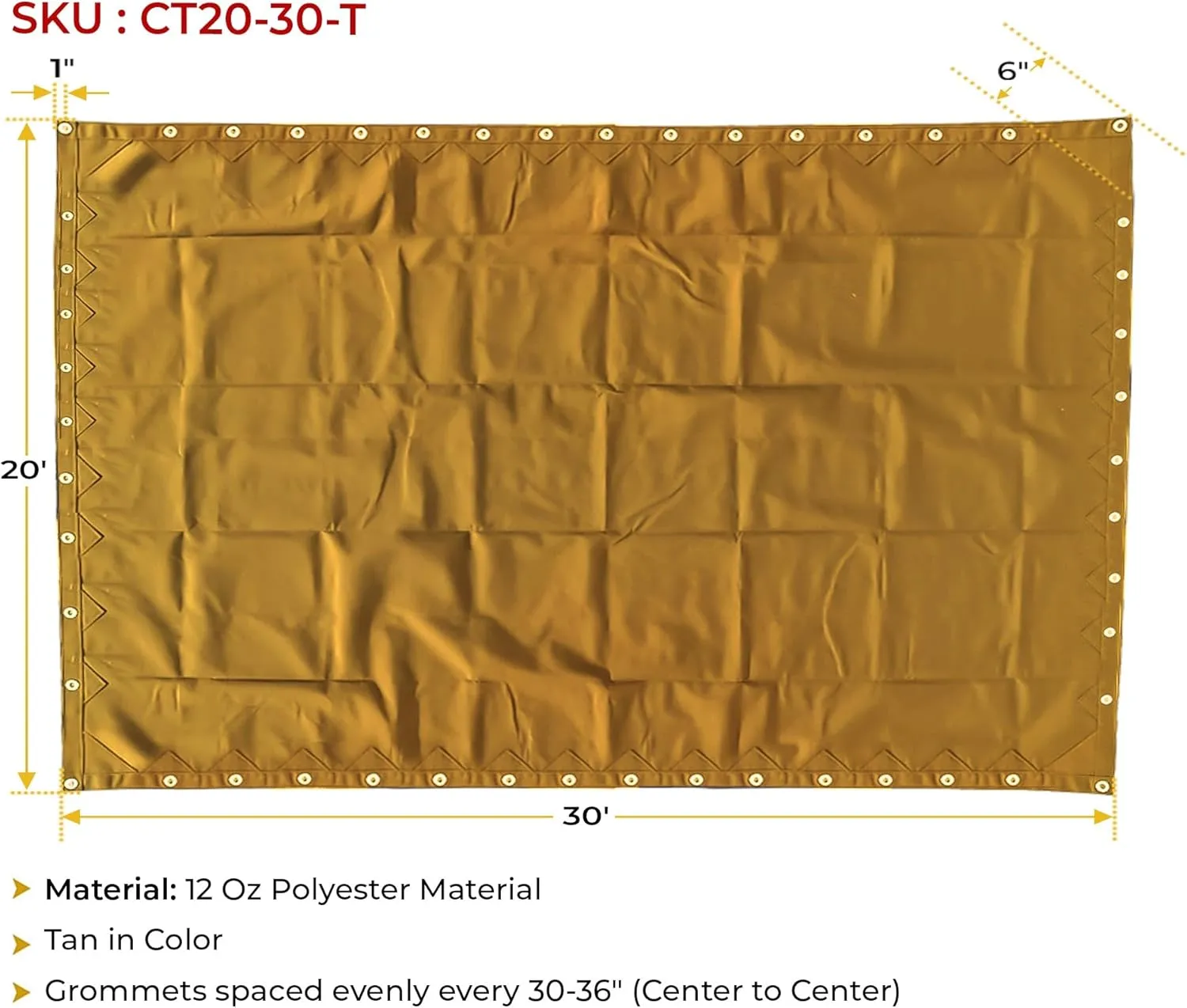 Mytee Products 20' x 30' Tan 12oz Canvas Tarp with Grommets - Water Resistant - Heavy Duty Canvas Tarps - Multipurpose Tarpaulin Cover for Canopy Tent, Roof, Camping, Semi Trucks & Cargo