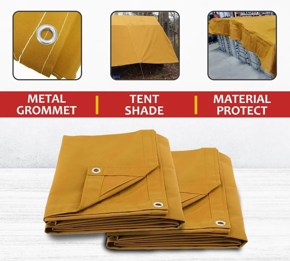 Mytee Products 20' x 30' Tan 12oz Canvas Tarp with Grommets - Water Resistant - Heavy Duty Canvas Tarps - Multipurpose Tarpaulin Cover for Canopy Tent, Roof, Camping, Semi Trucks & Cargo