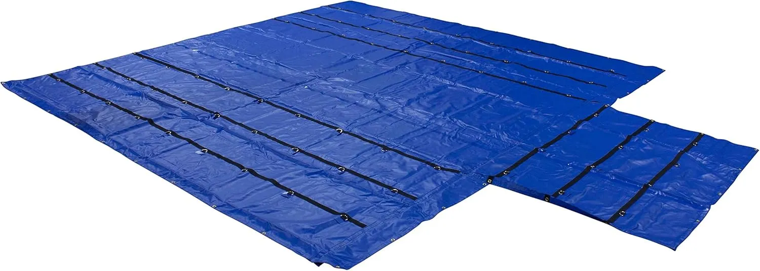Mytee Products 24' x 18' Flatbed Truck 14 Oz Lightweight Lumber Tarp with 8 FT Drop - Blue Heavy Duty Vinyl Waterproof Tarp for Trailers to Protect Cargo from Wind, Rain, Snow and Sun