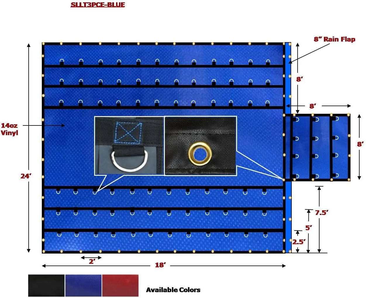 Mytee Products 24' x 18' Flatbed Truck 14 Oz Lightweight Lumber Tarp with 8 FT Drop - Blue Heavy Duty Vinyl Waterproof Tarp for Trailers to Protect Cargo from Wind, Rain, Snow and Sun