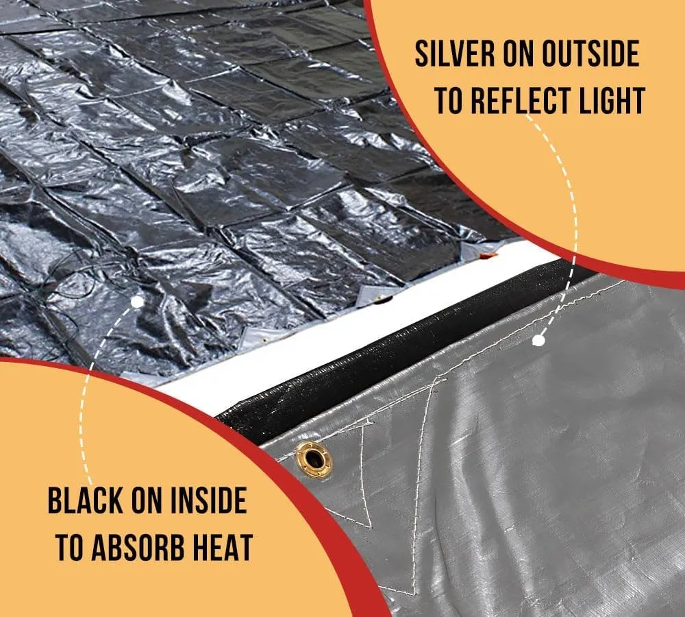 Mytee Products 25' x 48' Heavy Duty 8oz Hay Tarps - Waterproof, UV Resistant, 14.5 mil Thick - Protect Your Hay Bales from Weather Conditions - Silver/Black in Color