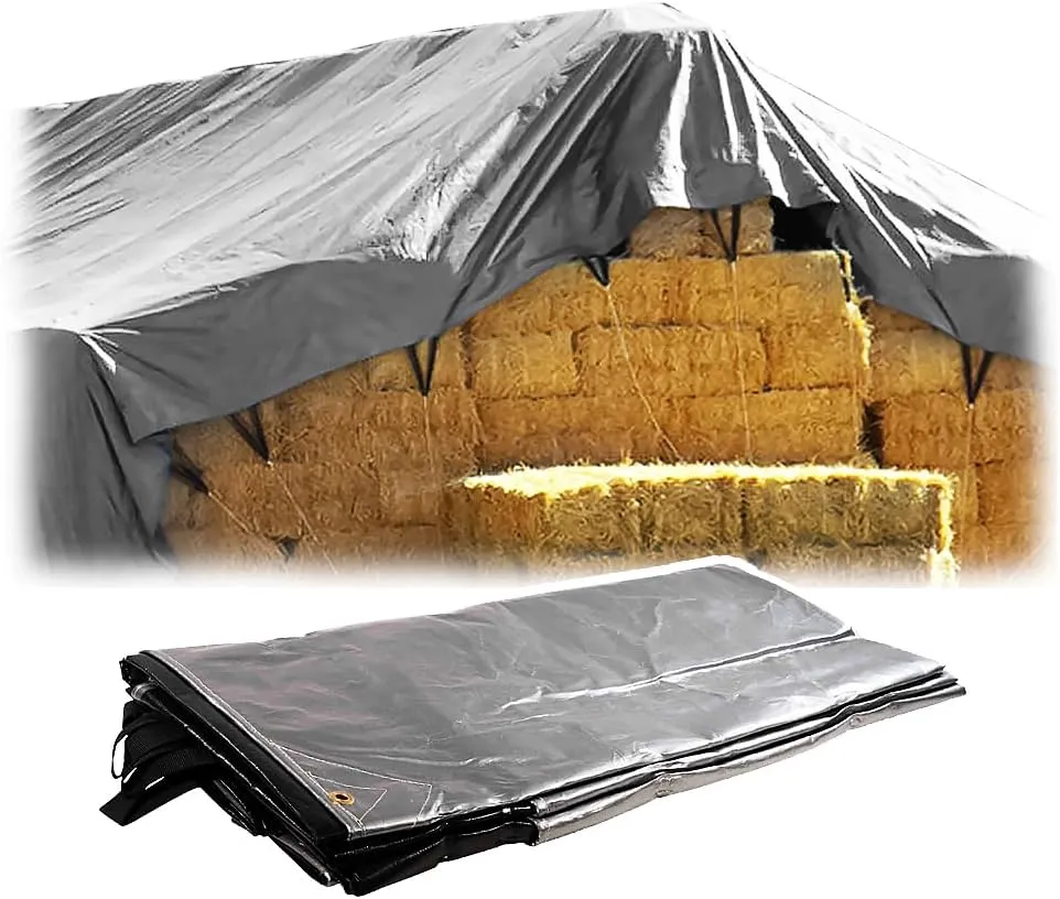 Mytee Products 25' x 48' Heavy Duty 8oz Hay Tarps - Waterproof, UV Resistant, 14.5 mil Thick - Protect Your Hay Bales from Weather Conditions - Silver/Black in Color