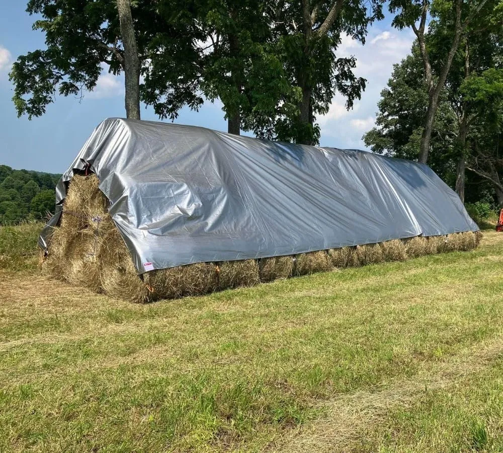 Mytee Products 25' x 48' Heavy Duty 8oz Hay Tarps - Waterproof, UV Resistant, 14.5 mil Thick - Protect Your Hay Bales from Weather Conditions - Silver/Black in Color