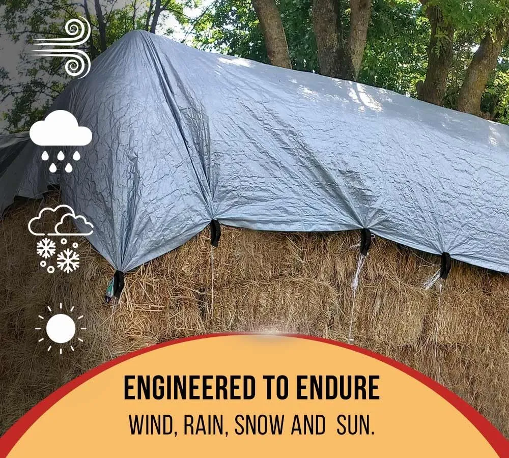 Mytee Products 25' x 48' Heavy Duty 8oz Hay Tarps - Waterproof, UV Resistant, 14.5 mil Thick - Protect Your Hay Bales from Weather Conditions - Silver/Black in Color