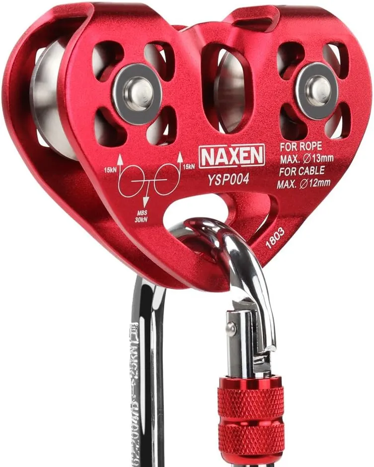 NAXEN Zip Line Pulley Tandem Speed Dual Trolley with 25kN Carabiner