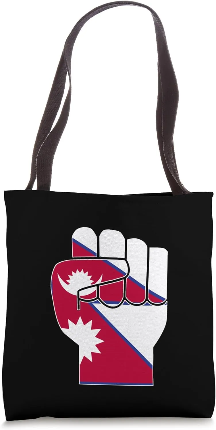 Nepali Flag Raised Fist Nepalese Pride Tote Bag