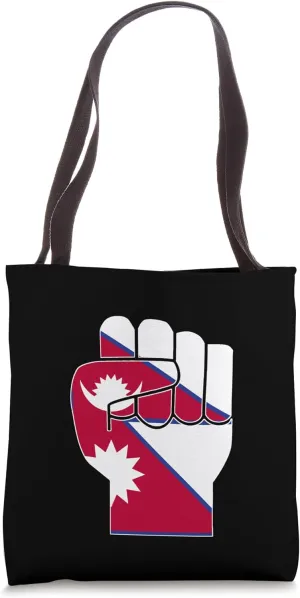Nepali Flag Raised Fist Nepalese Pride Tote Bag