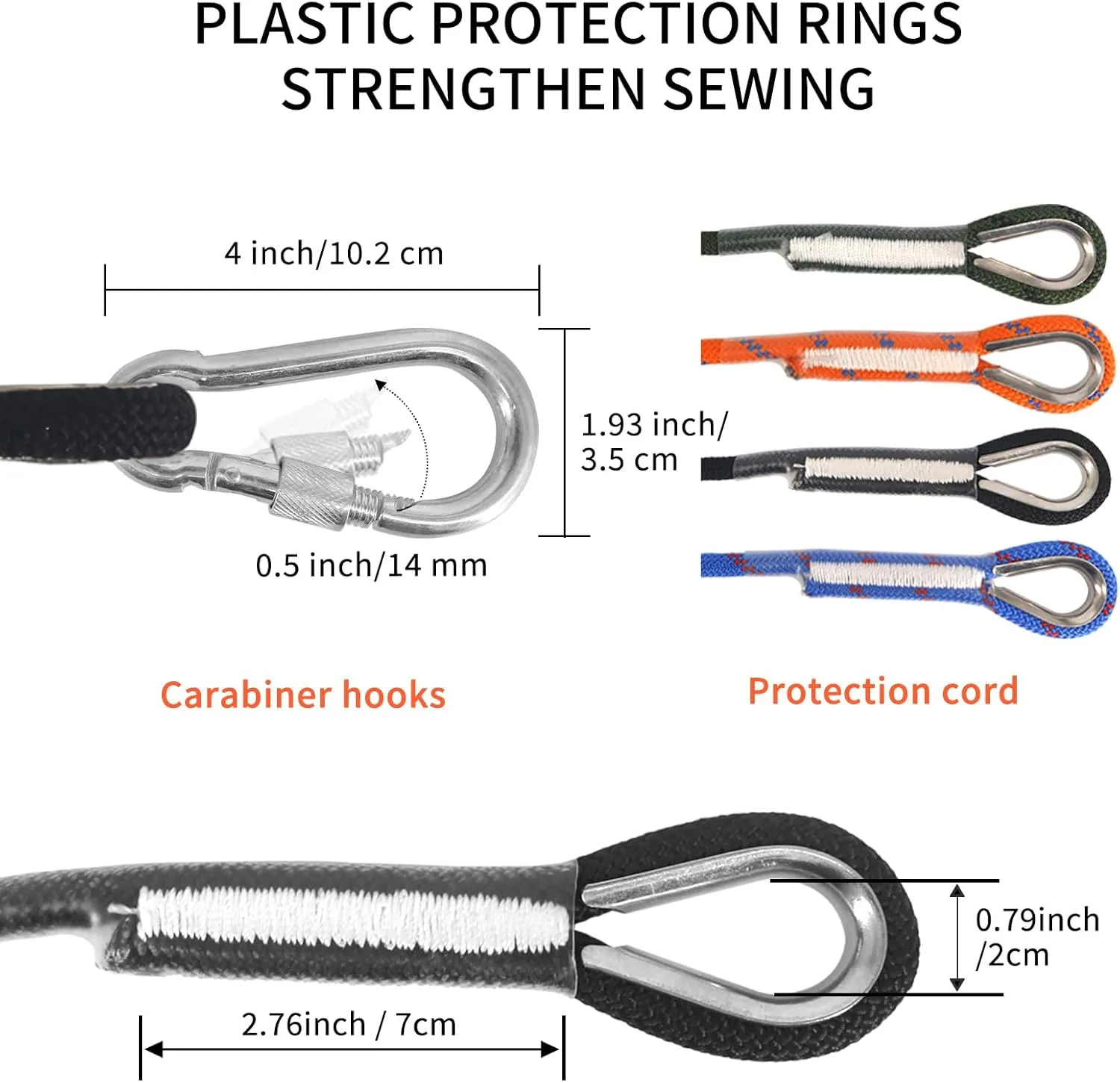 NewDoar Climbing Rope 8(5/16in),10mm (3/8in), High Strength Accessory Cord Rope with 2 Steel Hooks, for Outdoor Rescue Rappelling Rope Down Cliffs ledges Safety Escape Tow Strap Equipment(Black)