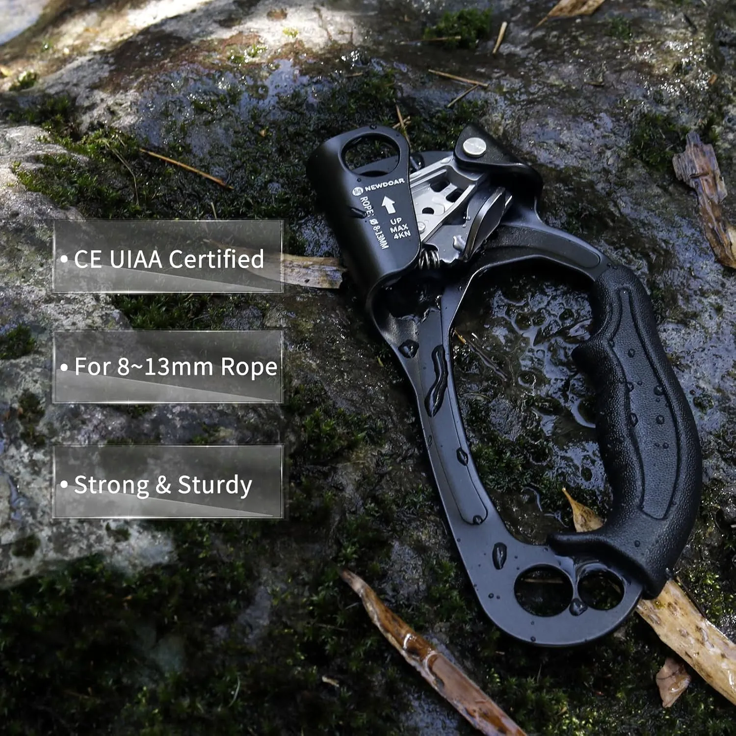 NewDoar UIAA & CE Certified Hand Ascender Rock Climbing Tree Arborist Rappelling Gear Equipment Rope Clamp for 8~13MM Rope
