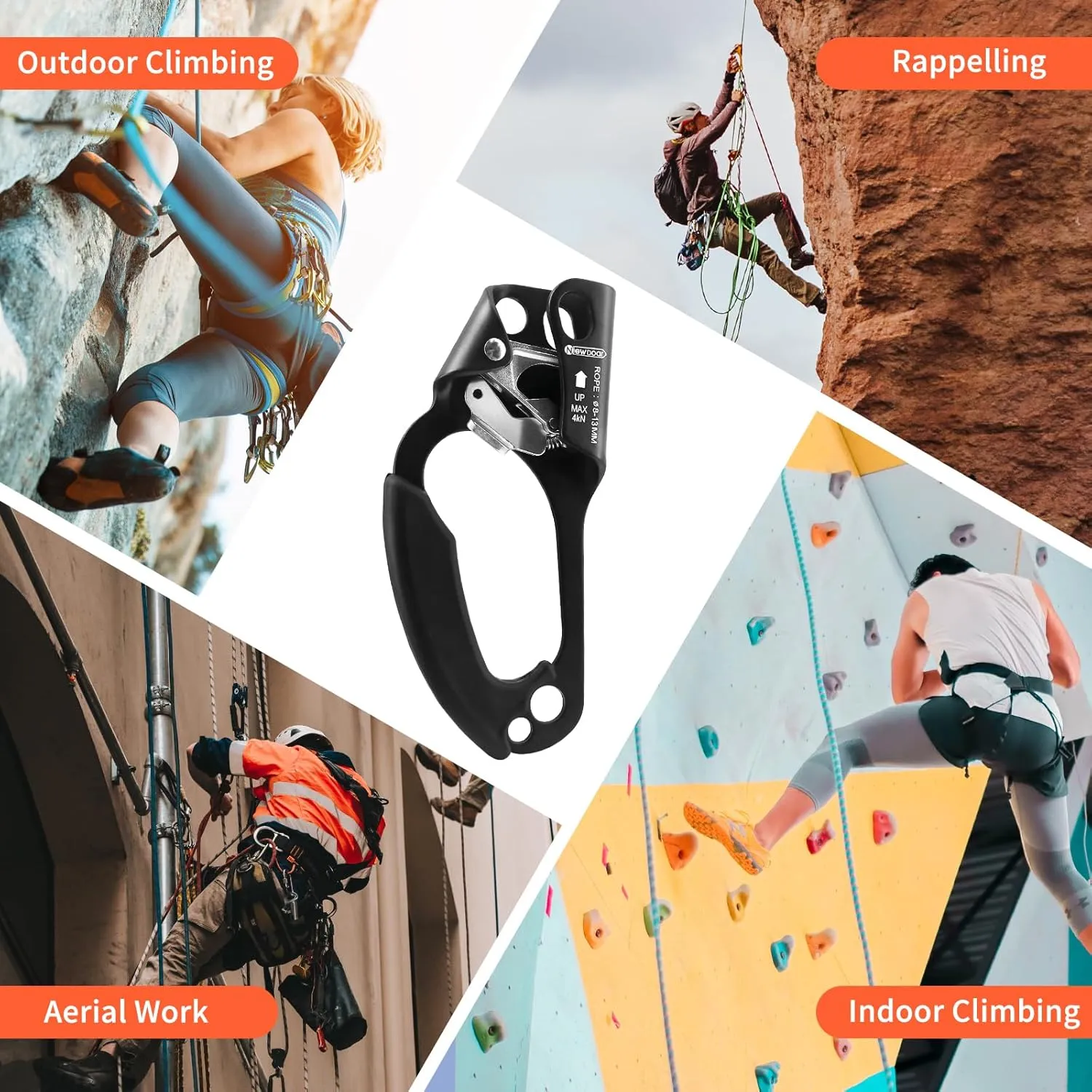 NewDoar UIAA & CE Certified Hand Ascender Rock Climbing Tree Arborist Rappelling Gear Equipment Rope Clamp for 8~13MM Rope